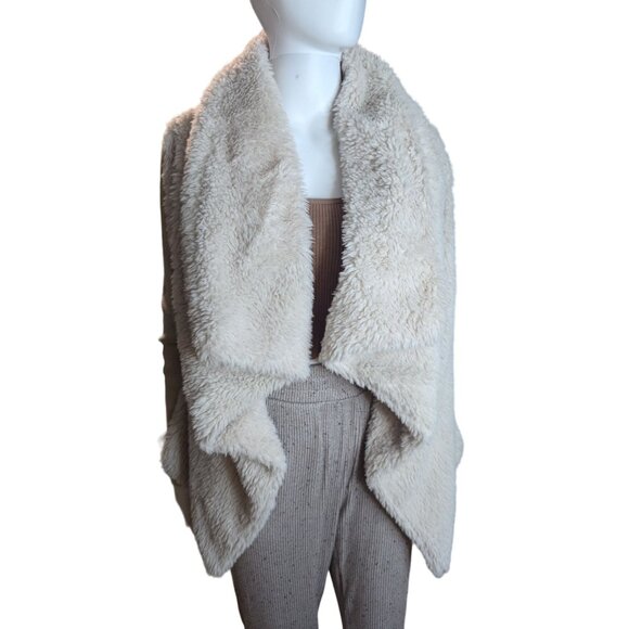 Venus Cozy & Soft Faux Fur Mixed Media Knit Open Front Cardigan Sz Small - Picture 1 of 10